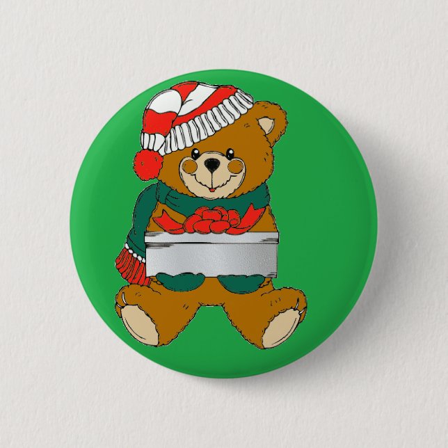 Chapa Redonda De 5 Cm oso navideño con caja de regalo (Anverso)