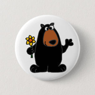 Chapa Redonda De 5 Cm Oso negro lindo con el dibujo animado del narciso