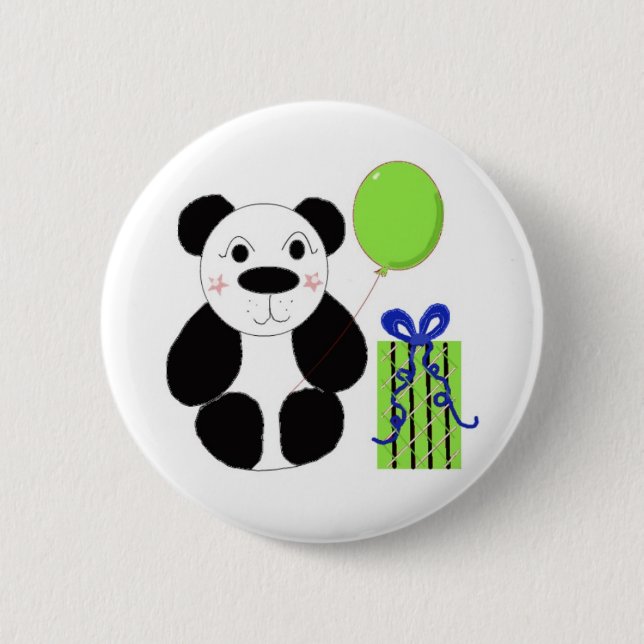 Chapa Redonda De 5 Cm Oso Panda con globo verde (Anverso)