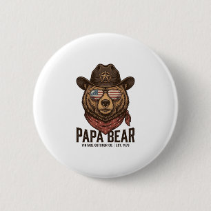 Chapa Redonda De 5 Cm Oso Papá Oso Vaquero Patriótico Vintage Diseño Vec