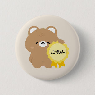 Chapa Redonda De 5 Cm Oso Pardo Pensador Excesivo Certificado