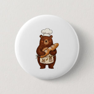 Chapa Redonda De 5 Cm Oso pastelero de crayón lindo con camiseta de chef
