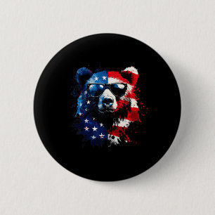 Chapa Redonda De 5 Cm Oso Patriótico Bandera Americana Oso Grizzly 4 De