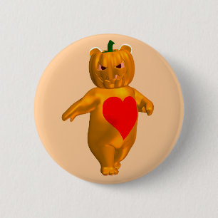 Chapa Redonda De 5 Cm Oso Pequeño Cuerdo Con Cabeza De Calabaza