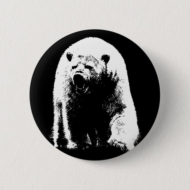Chapa Redonda De 5 Cm Oso Polar de Arte Pop Blanco y Negro (Anverso)