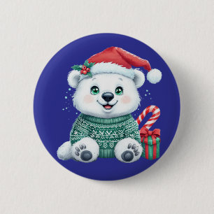 Chapa Redonda De 5 Cm Oso polar de Navidades cortos en suéter festivo