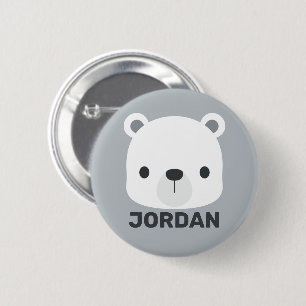 Chapa Redonda De 5 Cm Oso polar pequeño y corto con nombre personalizado
