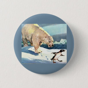 Chapa Redonda De 5 Cm Oso polar y pingüino de los años 1940