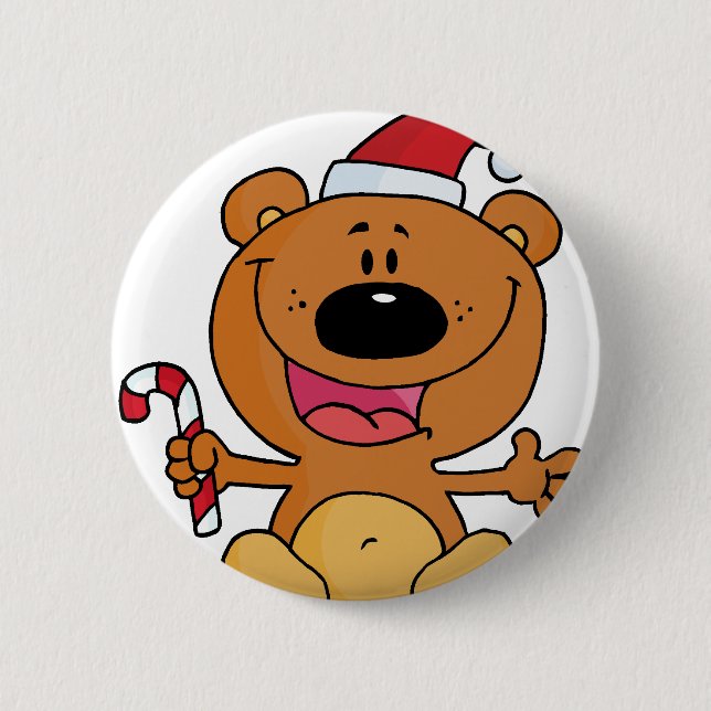 Chapa Redonda De 5 Cm Oso Santa con candy (Anverso)