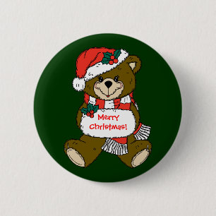 Chapa Redonda De 5 Cm Oso Santa Teddy con Gorra y barba