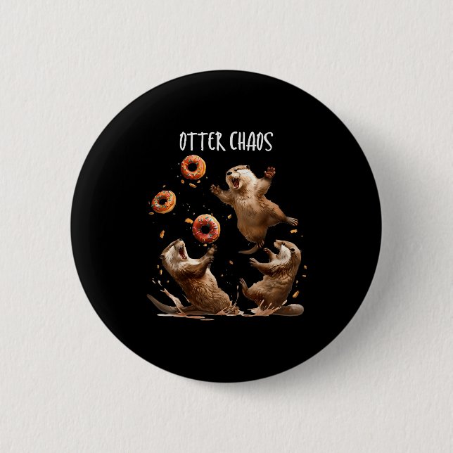 Chapa Redonda De 5 Cm Otter Chaos Funny Bagel Fighting Sea Otters Pun An (Anverso)