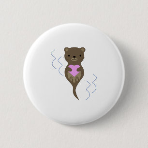 Chapa Redonda De 5 Cm Otter lindo abrazando un corazón rosado