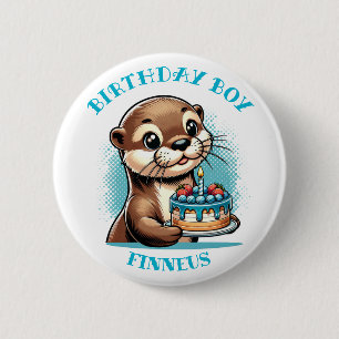Chapa Redonda De 5 Cm Otter Themed Birday Boy Personalizado