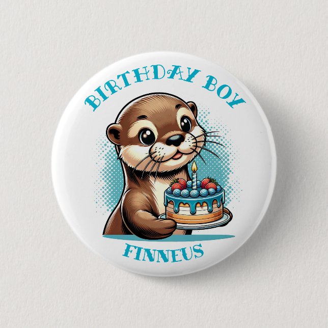 Chapa Redonda De 5 Cm Otter Themed Birday Boy Personalizado (Anverso)