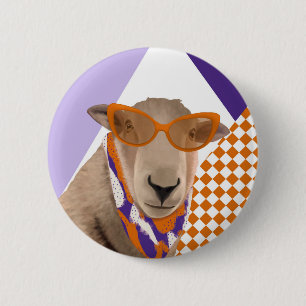 Chapa Redonda De 5 Cm Oveja Cubierta Con Gafas