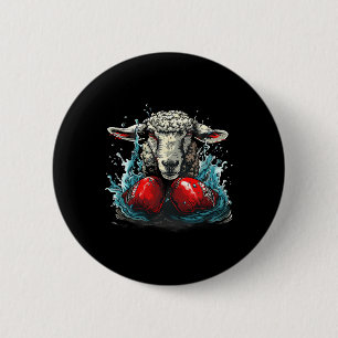 Chapa Redonda De 5 Cm Ovejas boxeando con guantes de boxeo Kickboxing di