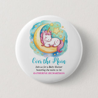 Chapa Redonda De 5 Cm Over the Moon Baby Shower – Sleeping Unicorn