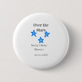 Chapa Redonda De 5 Cm Over the Stars blue gray baby shower name date ele