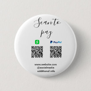 Chapa Redonda De 5 Cm Paga con Paypal Cashapp escanea para pagar QR agre