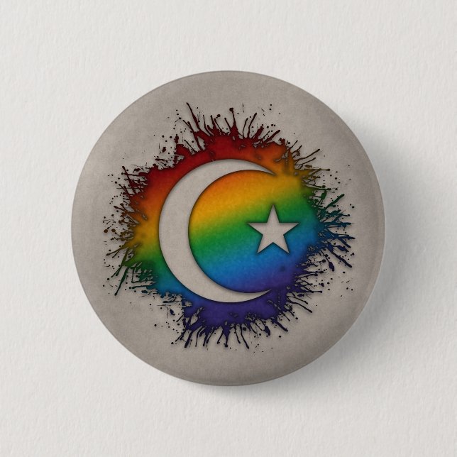 Chapa Redonda De 5 Cm Paint Splatt LGBTQ Rainbow Star and Crescent (Anverso)