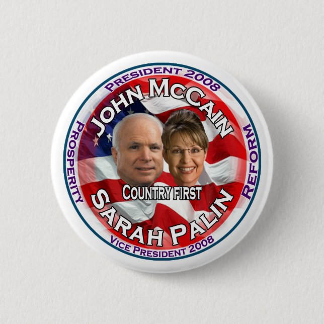 Chapa Redonda De 5 Cm País de McCain Palin primero (Anverso)