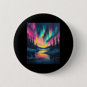 Chapa Redonda De 5 Cm Paisaje de Alaska Aurora Boreal Luces del Norte V