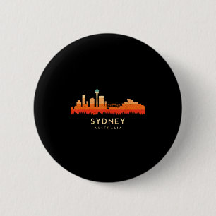 Chapa Redonda De 5 Cm Paisaje de estilo retro vintage Skyline Sydney A