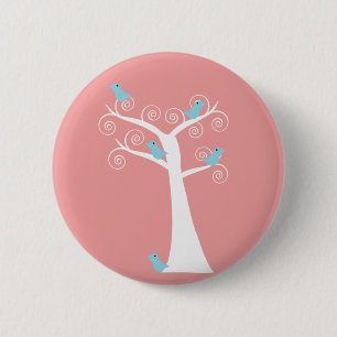 Chapa Redonda De 5 Cm Pájaro Azul Pájaros en un Árbol Árbol Blanco Rosa