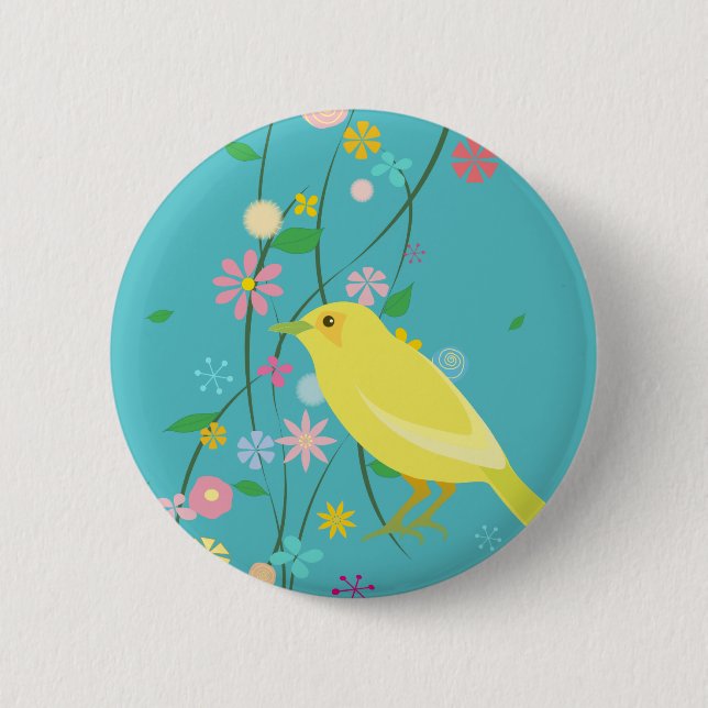 Chapa Redonda De 5 Cm pájaro de la flor (azul) (Anverso)