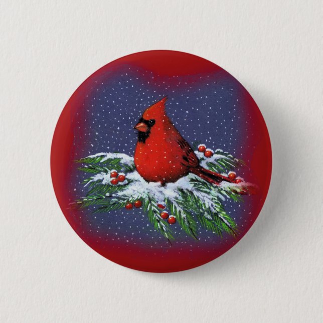 CHAPA REDONDA DE 5 CM PÁJARO DEL NAVIDAD: CARDENAL: ARTE (Anverso)