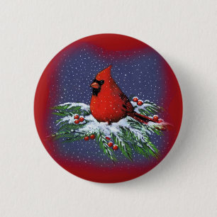 CHAPA REDONDA DE 5 CM PÁJARO DEL NAVIDAD: CARDENAL: ARTE