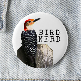 Chapa Redonda De 5 Cm Pájaro leñador rojo nervioso