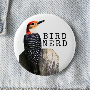Chapa Redonda De 5 Cm Pájaro Loco Carpintero de Vientre Rojo 