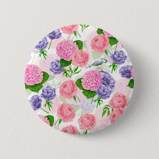 Chapa Redonda De 5 Cm Pájaro y flores (Anverso)