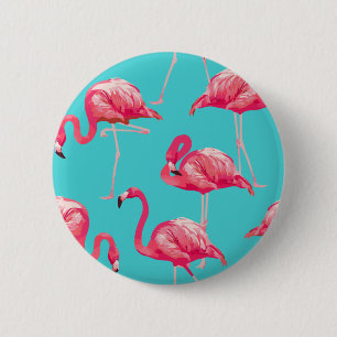 Chapa Redonda De 5 Cm Pájaros rosados del flamenco en fondo de la
