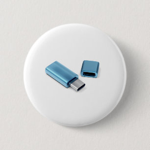 Chapa Redonda De 5 Cm Palanca de flash azul usb-c