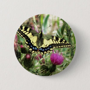 Chapa Redonda De 5 Cm Pale Yellow and Blue Butterfly