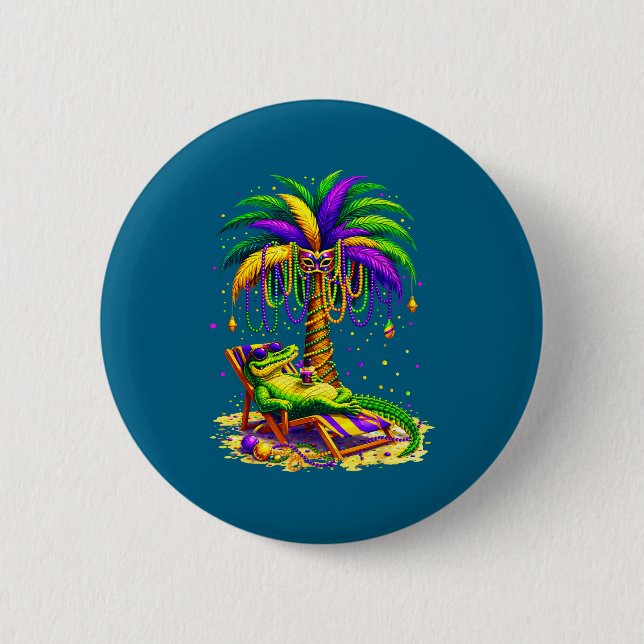 Chapa Redonda De 5 Cm Palm Tree Mardi Gras Hawaiian Trocal Louisiana All (Anverso)