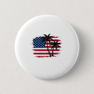 Chapa Redonda De 5 Cm Palmera Bandera Americana Arte Vectorial Playa Pat