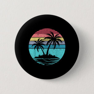 Chapa Redonda De 5 Cm Palmera Vintage Atardecer Playa Retro Vibraciones 