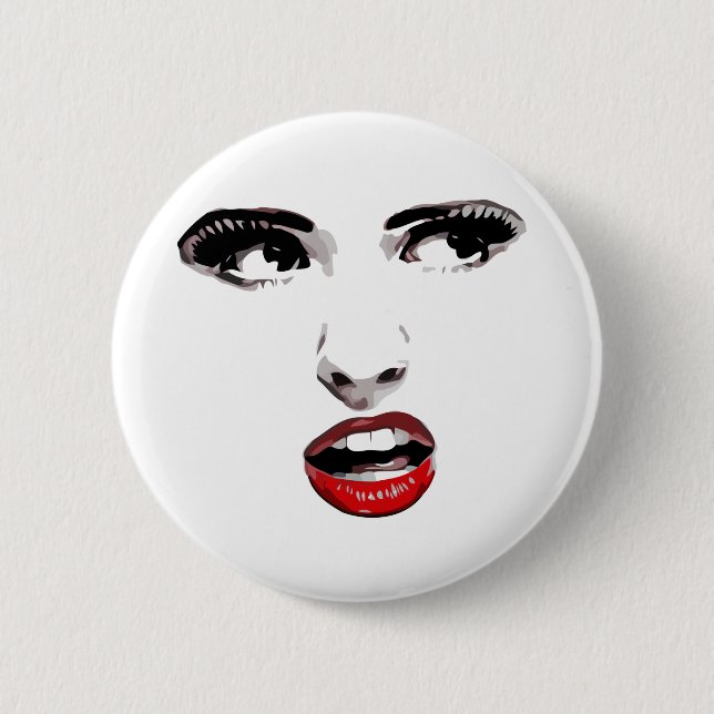 Chapa Redonda De 5 Cm Palo de labios rojo Mujer de ojos oscuros maquilla (Anverso)