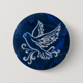Chapa Redonda De 5 Cm Paloma en el Relieve metalizado azul