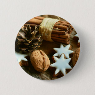 Chapa Redonda De 5 Cm Palos de canela y estrellas navidades
