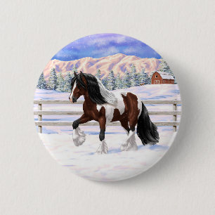 Chapa Redonda De 5 Cm Pan Bay Pinto Gypsy Vanner Borrador De Caballo En