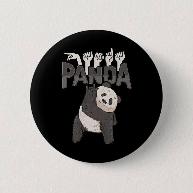 Chapa Redonda De 5 Cm Panda Asl Gesture Deaf Hearing Loss Sensibilizació (Anverso)