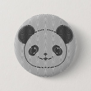 Chapa Redonda De 5 Cm Panda Bear Face On Wave Pattern