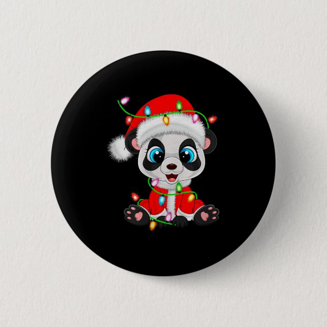 Chapa Redonda De 5 Cm Panda Christmas Lights Santa Costume Cute Animal X (Anverso)