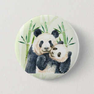 Chapa Redonda De 5 Cm Panda color agua rompe con mamá y bebé en Bambú