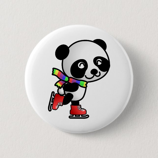 Chapa Redonda De 5 Cm Panda de patinaje (Anverso)