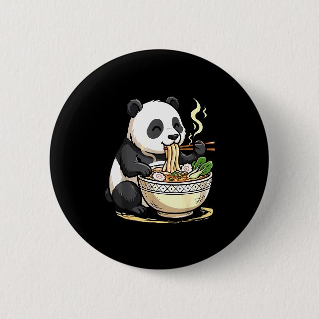 Chapa Redonda De 5 Cm Panda Eating Funny Ramen Noodles  (Anverso)